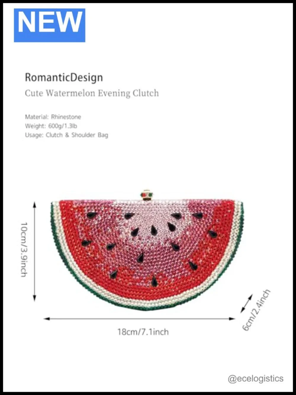 Rhinestone Watermelon Evening Clutch Glitter Crystal Party Banquet Purse